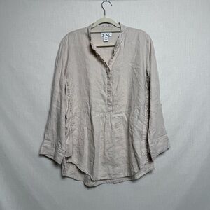 Peck & Peck 100% Linen Ruffle Neck Blouse Neutral Beige Size L